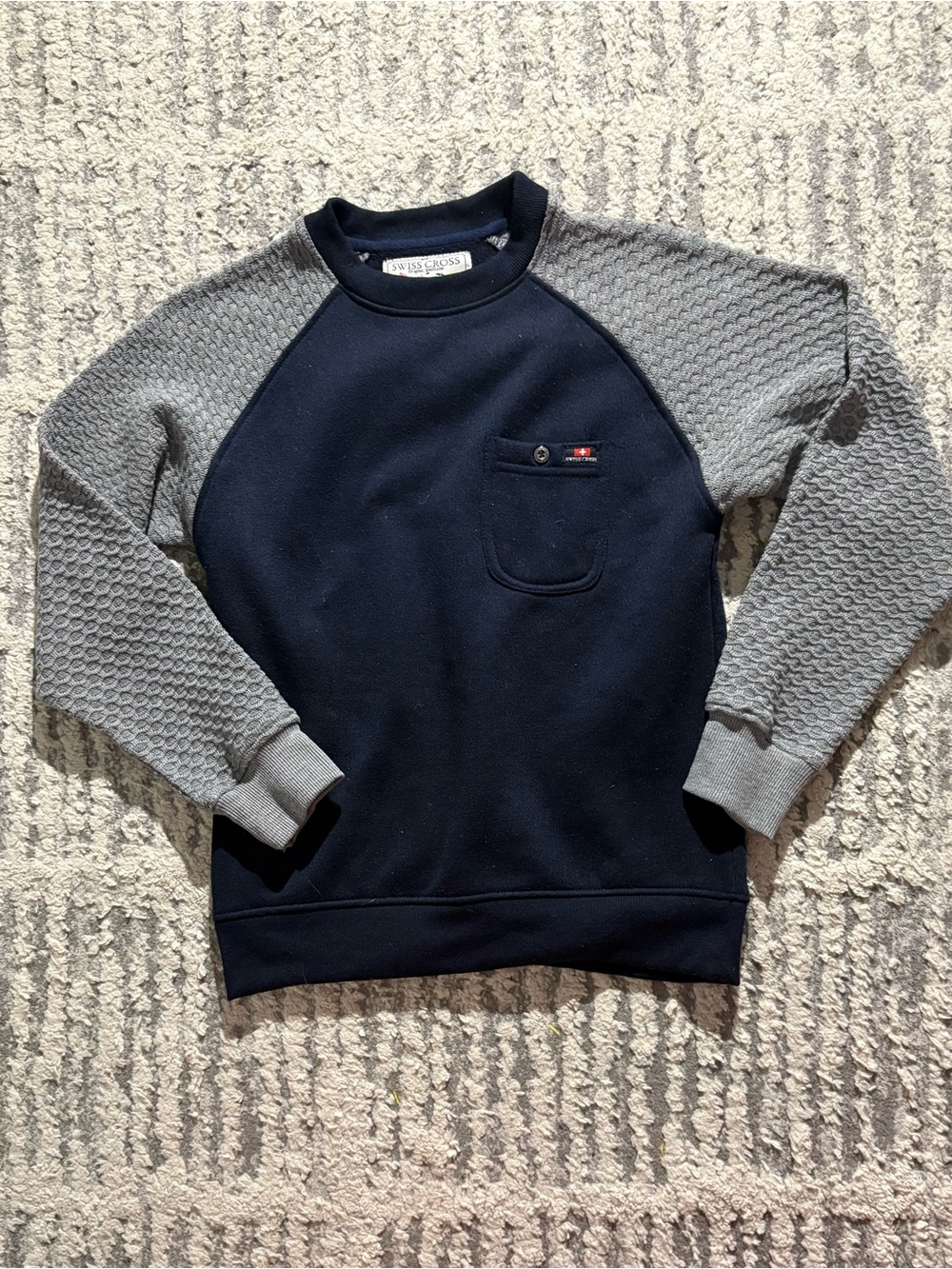 Swiss cross blue gray long sleeve pullover crewneck sweater size S